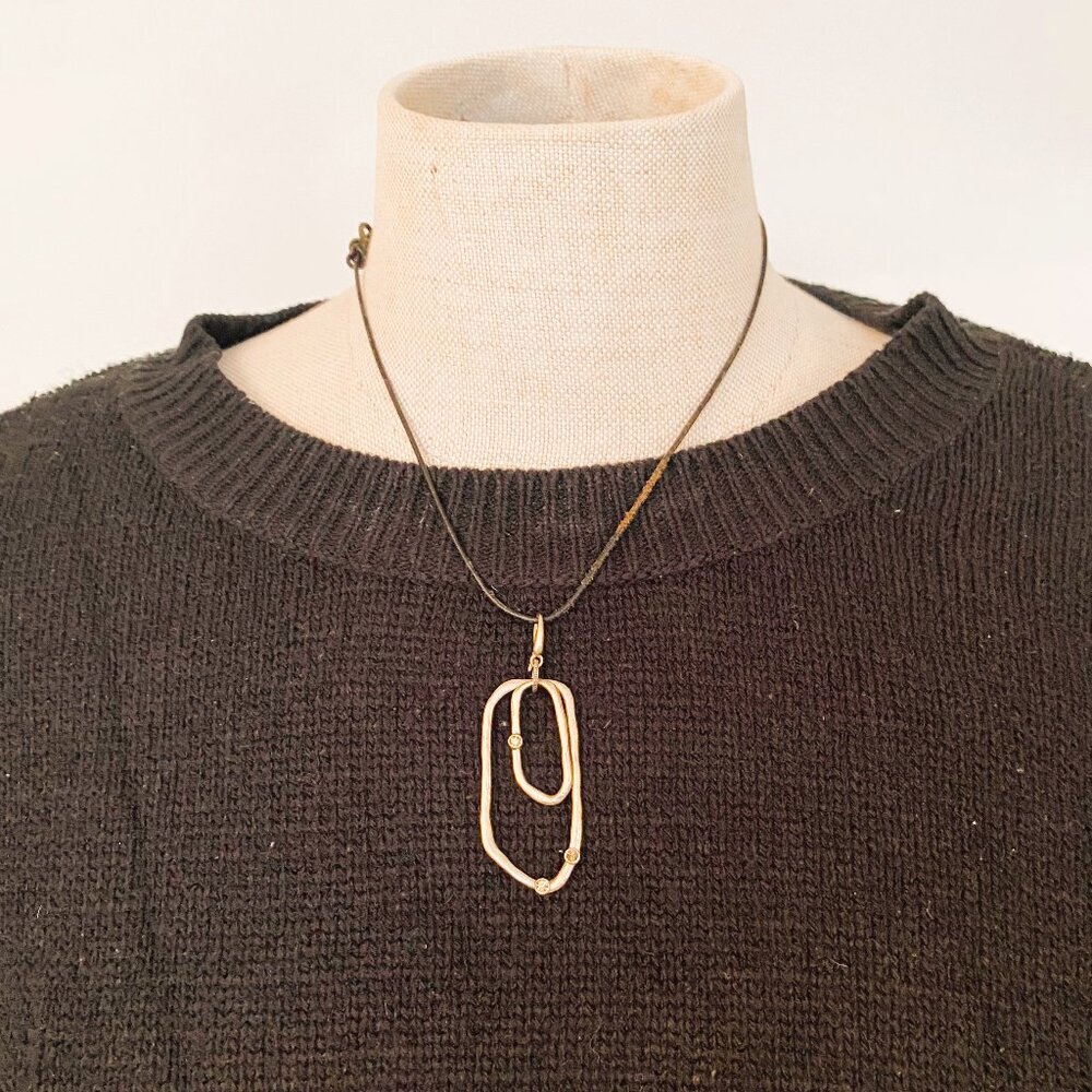 Double Gold Colored Rectangles with 3 Gems/Glass Necklace